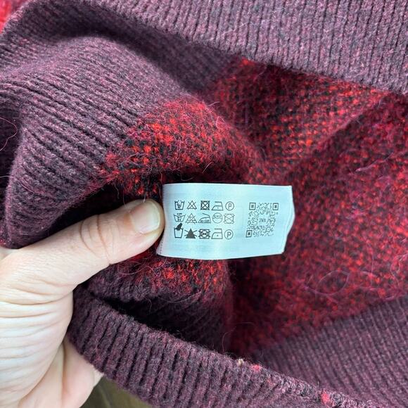 Zara Size S Red Knit Long Sleeve Sweater Chevron Argyle, Ribbed Hem & Cuffs - Picture 13 of 16